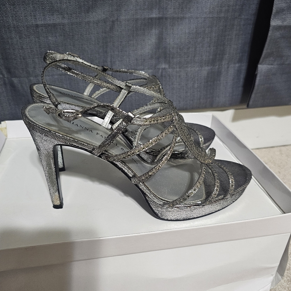 Adrianna Papell Silver Strappy Rhinestone Platform Heels 8.5